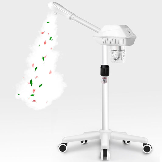Professional Facial Steamer, Stand Ozone Face Steamer on Wheels, Adjustable Height and Angle,Estheticians Steamer More Steam,Hot Mist Facial Humidifier Atomizer for Spa Beauty, Home Use