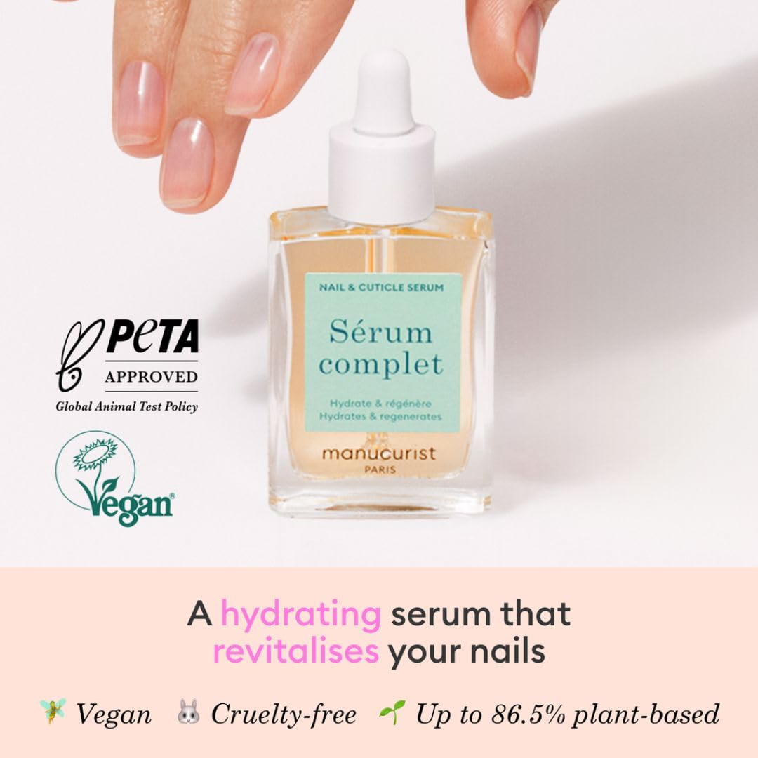Manucurist - Complete Serum, Care for Damaged Nails and Cuticles, Hydrates and Regenerates Nails which Break Easily, Non-Greasy Gel Texture, Up to 86.5% Bio-sourced, Made in France, 0.5 fl oz