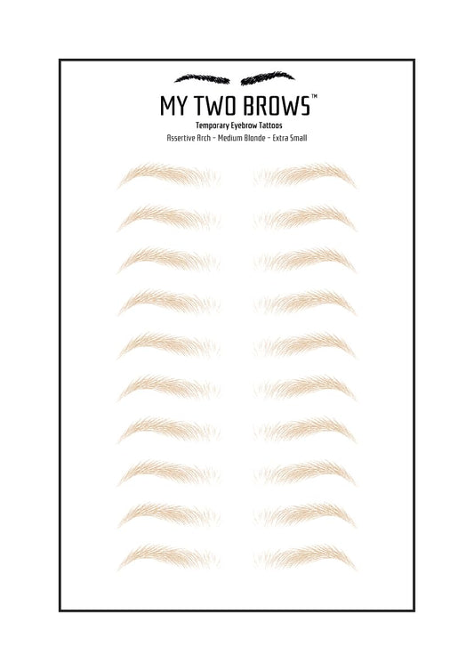 (10 pairs) Medium Blonde Temporary Eyebrow Tattoo - Extra Small Size - Waterproof & Smudgeproof - Assertive Arch Style Eyebrow Stickers - Sheet Lasts up to 30 Days - Won't Work on Existing Brows