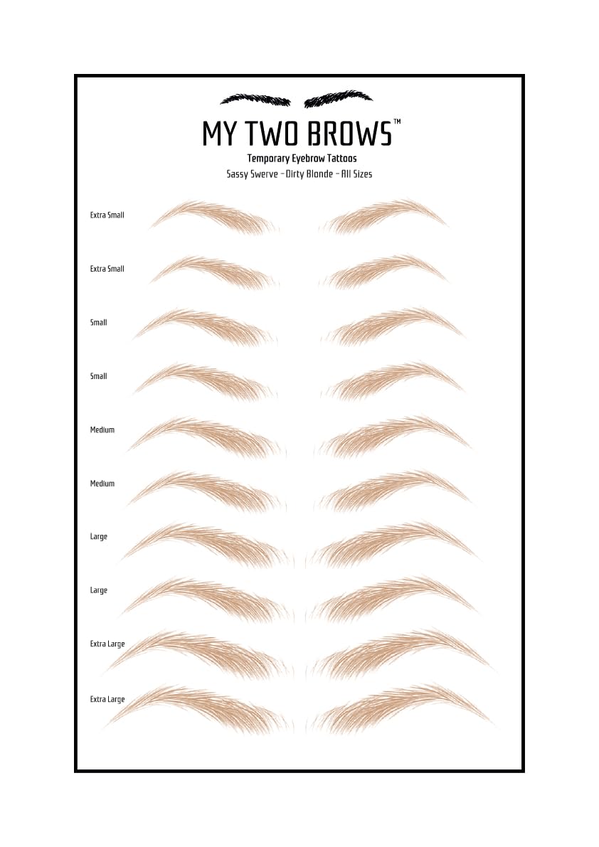 (10 pairs) Dirty Blonde Temporary Eyebrow Tattoo - Small Size - Waterproof & Smudgeproof - Sassy Swerve Style Eyebrow Stickers - Sheet Lasts up to 30 Days - Won't Work on Existing Brows