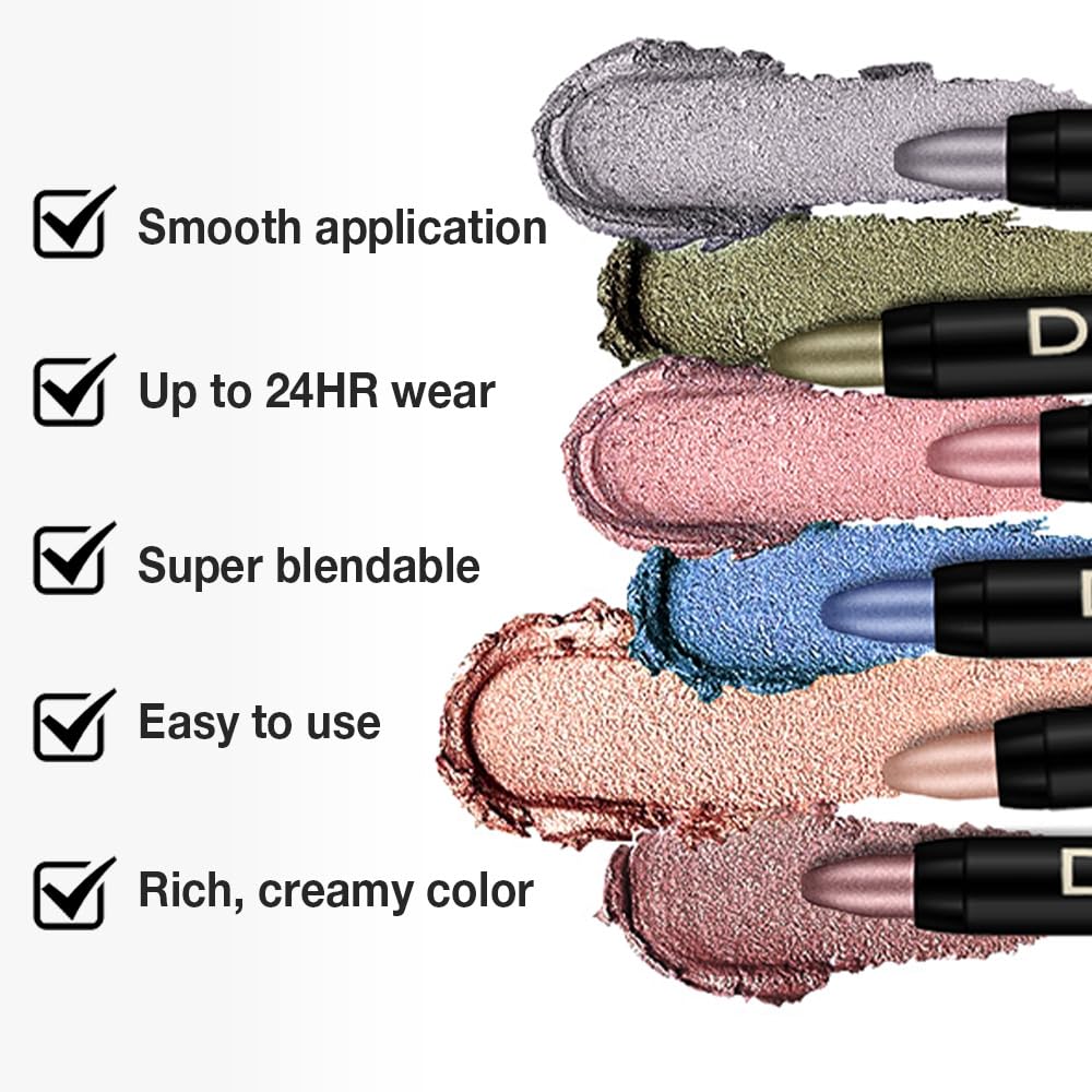 evpct 8Pcs Cream Eyeshadow Stick Set for Women, Nude Pink Light Mauve Brown Matte Rose Gold Copper Brown Champagne Shimmer, Silky Matte Shimmer Eyeshadow Applicator Sticks Eye Makeup sombras para ojos