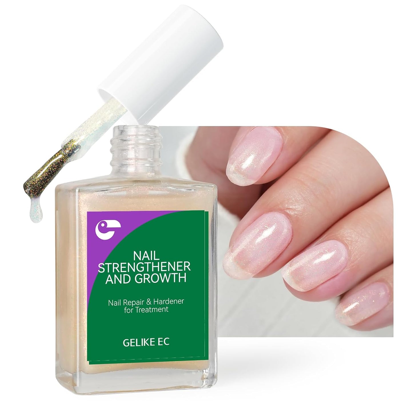 Women Nail Strengthener Protein for Daily: Glittering Pearl 15ml Gelike EC 6 in 1 Nail Treatment for Weak and Damaged Nails Everyday - Nail Polish Hardener for Home Salon Travel Spa Gift