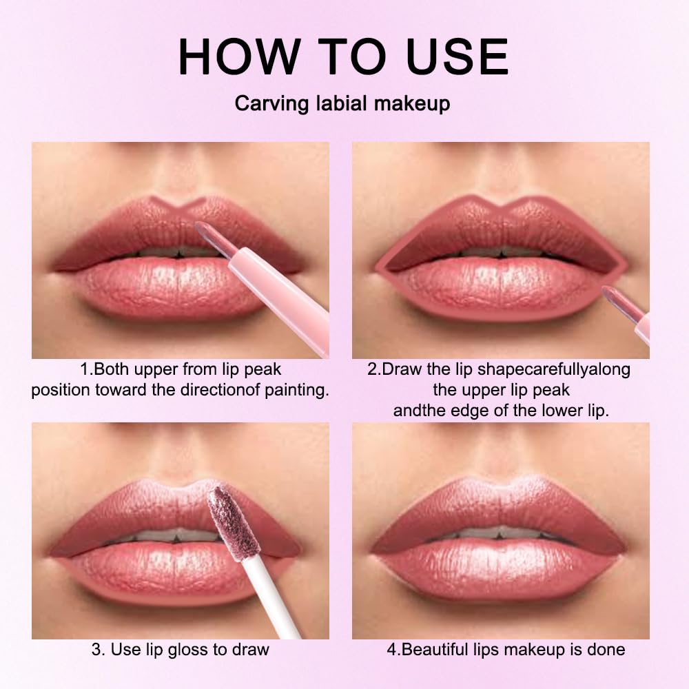 Kaely 2-in-1 Pink Red Metallic Lipstick and Lip Liner, Shimmer Liquid Metallic Lipsticks for Women, Glitter Lip Gloss Stain Long Lasting Waterproof Smudge Proof 24 Hour, Vegan Makeup, 09