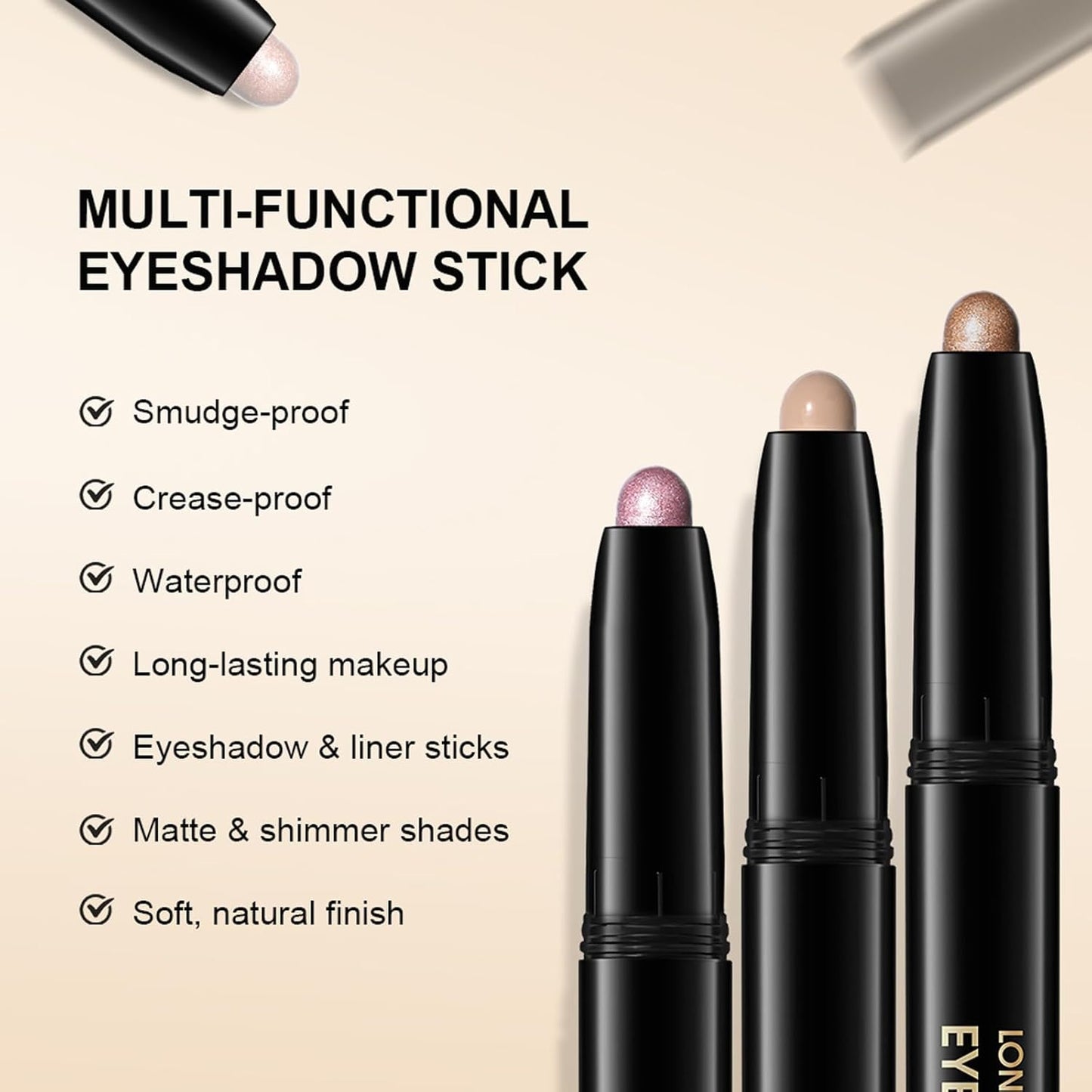 Eyeshadow Stick, Shimmer and Matte Cream Eye Shadow Brightener Sticks Eyeliner Pencil Crayon, Waterproof Long Lasting Eye Highlighter Stick Makeup,0.056 Oz(#5-Pink)