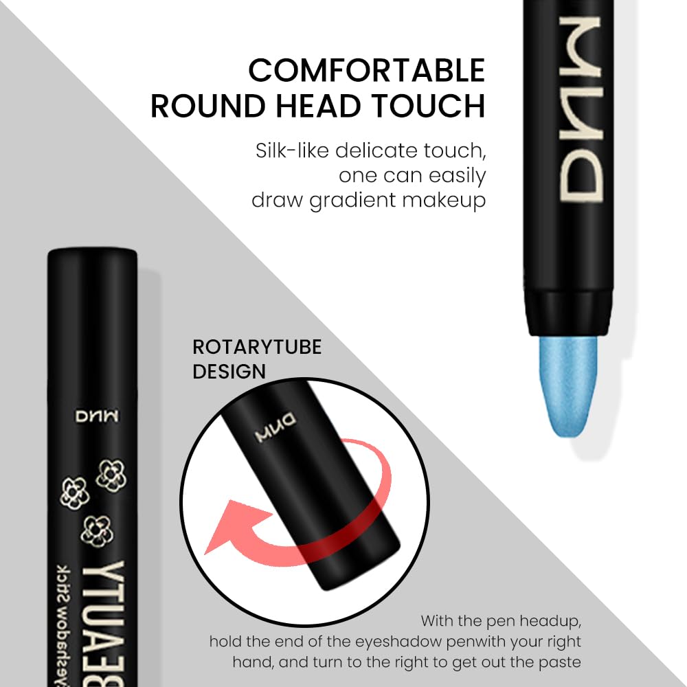 evpct Dazzling Blue Shimmer Cream Eye Shadow Brightener Sticks Set for Eyes, Blue Shimmery Matte Pencil Eye shadow Applicator Stick Pen Palette Makeup Waterproof sombras en crema para ojos 11#