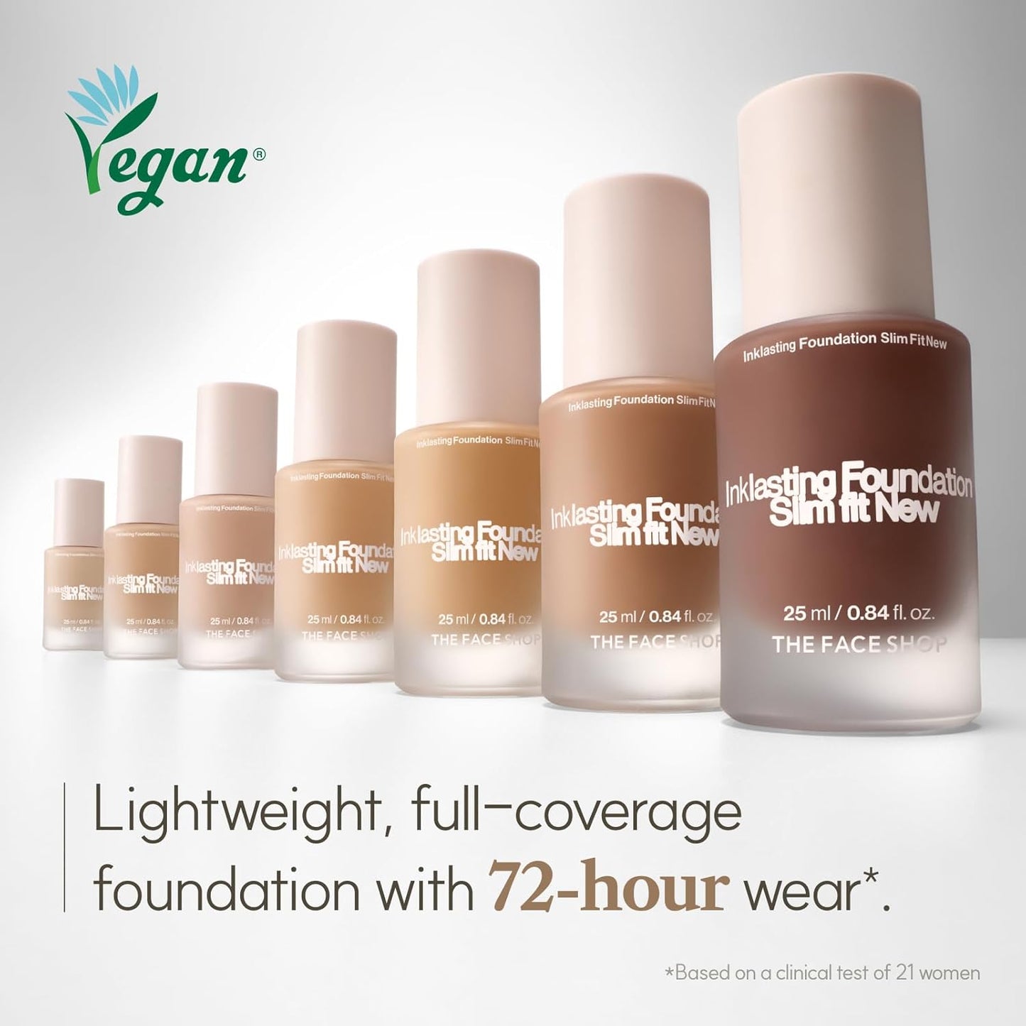 THE FACE SHOP Ink Lasting Liquid Foundation, Full Coverage, 72‑Hour Wear Semi‑Matte Finish, Makeup with Bakuchiol, W410 Walnut, 0.84 Fl. Oz.