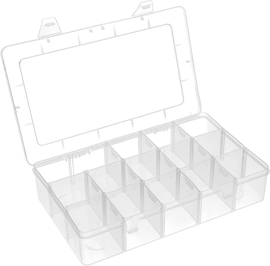 15 Grids Clear Plastic Storage Box with Compartment, Craft Organizers and Storage, Transparent Jewelry Storage Box, Small Parts Organizer for Sewing Bead Washi Tape Thread