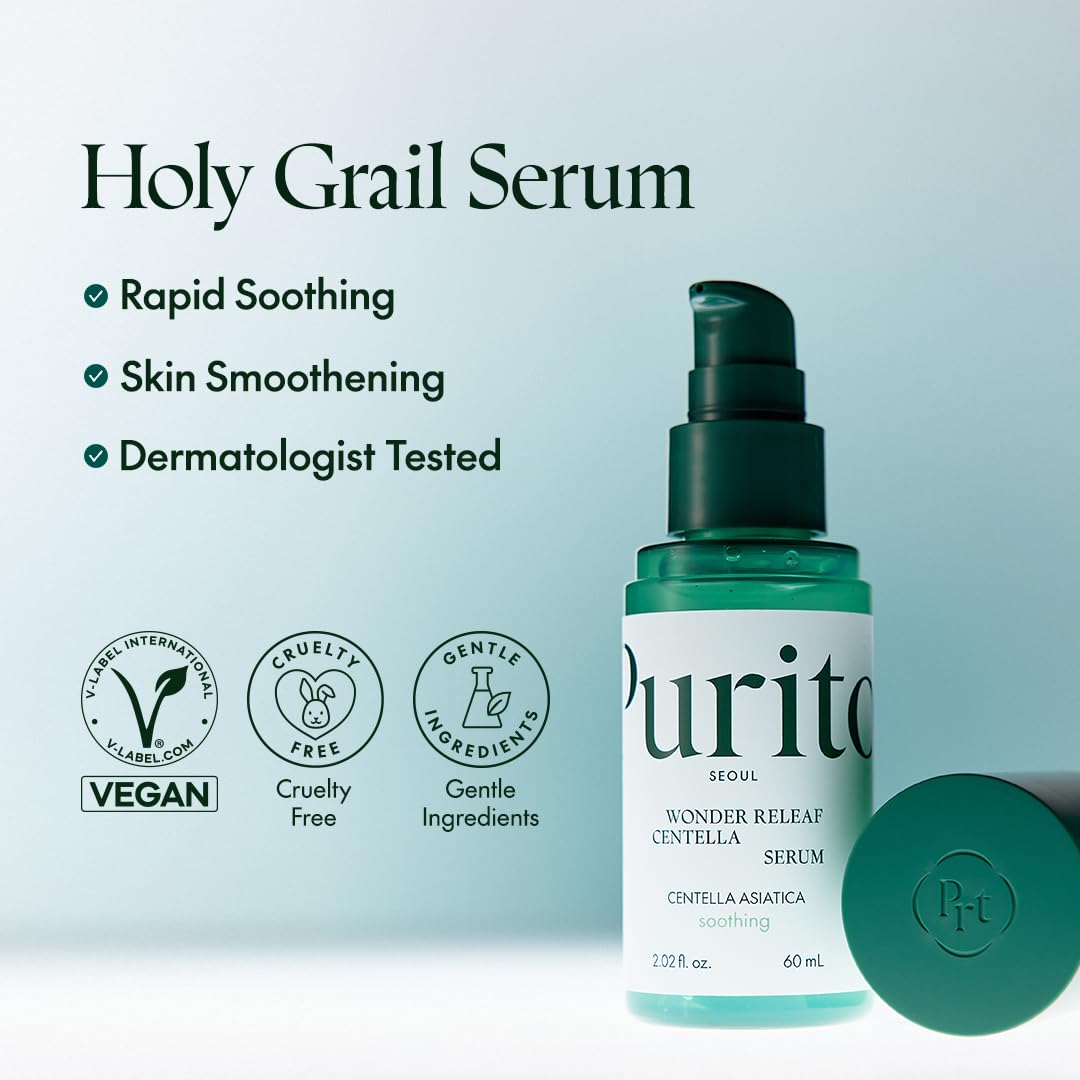 PURITO Centella Serum, Korean Centella, for All Skin Types, Ampoule, Soothing, Calming, Facial Serum for face, Vegan & Cruelty-Free, Korean Skin Care, 60ml 2fl.oz