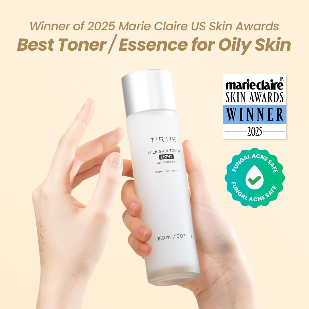 TIRTIR Milk Skin Rice Toner Light | Instant Hydration with 4% Niacinamide, Pantenol, Lightweight, Pore-Tightening, Vegan, Acne-Prone, Oily Skin, Fungal Acne Safe, Korean Skin Care, 5.07 Fl Oz