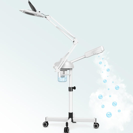 TASALON 2-in-1 Professional Facial Steamer with 5X Magnifying Lamp, Esthetician Steamer on Wheels, White, Facial Steamer, Cleansing, Hydrating, Pore Treatment