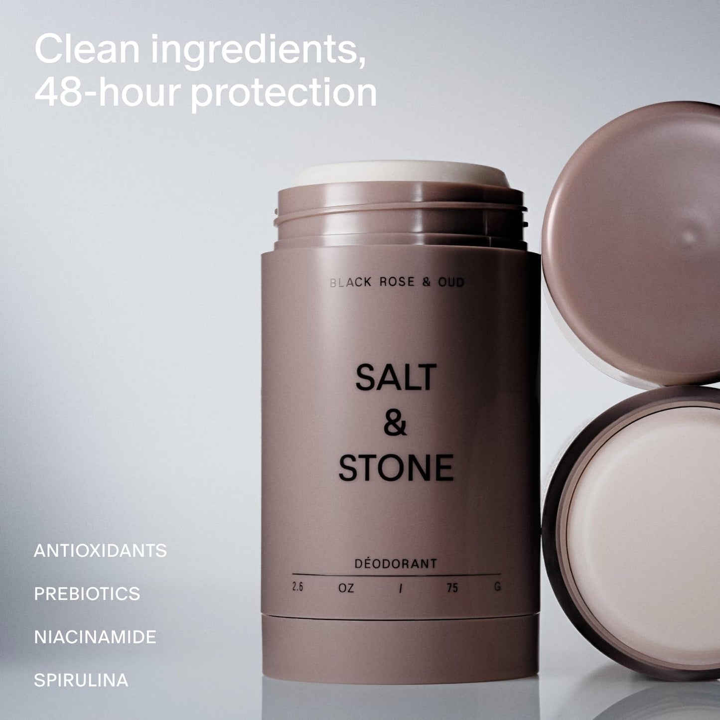 SALT & STONE Natural Deodorant - Black Rose & Oud | Extra Strength Natural Deodorant for Women & Men | Aluminum Free with Seaweed Extracts, Shea Butter & Probiotics | Free From Parabens & Sulfates