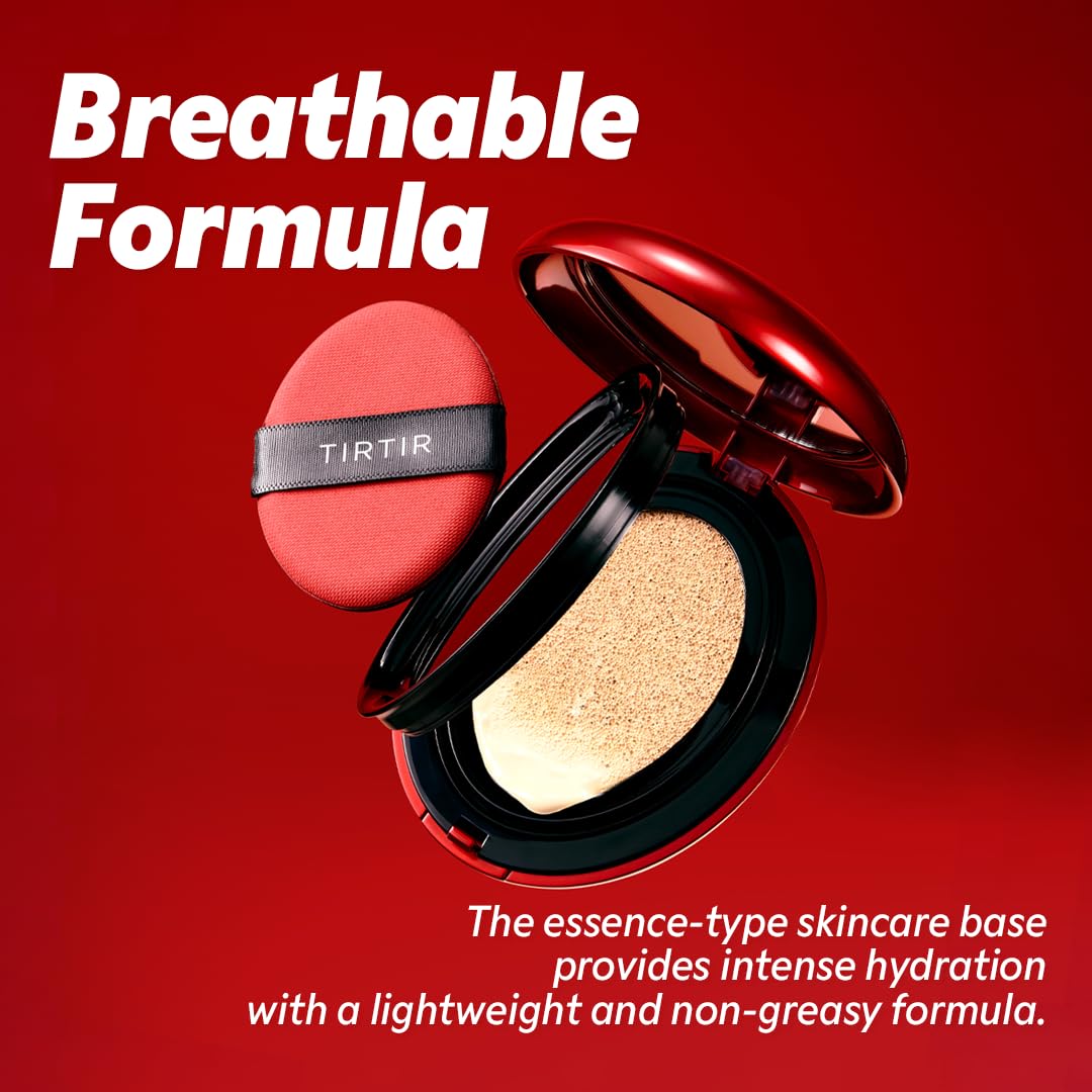TIRTIR Mask Fit Red Cushion Foundation | Full coverage, Weightless, Skin fit, Satin Glow Finish, Korean Makeup BB Foundation, beauty, Tattoo cover up, Buildable (#34C Amber, 0.63 Fl Oz)