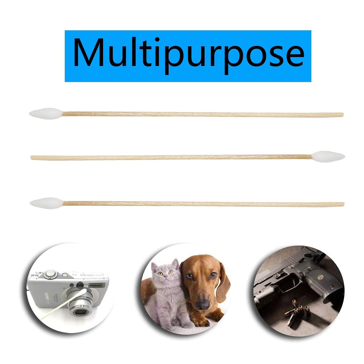 Precision Cotton Swabs with 6'' Long Sticks for Gun Cleaning, Makeup or Pets 500pcs