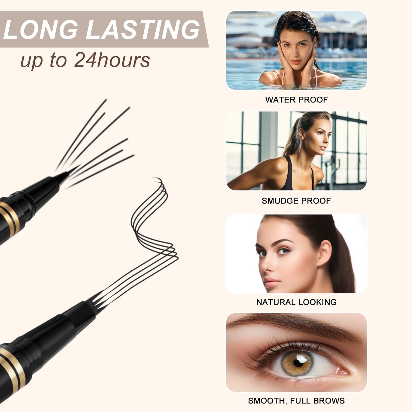 Makeup Kit with 4 Tip Waterproof Microblading Eyebrow Pencil, Eyeliner, Pomade and Dual-ended Eyebrow Brush - Black