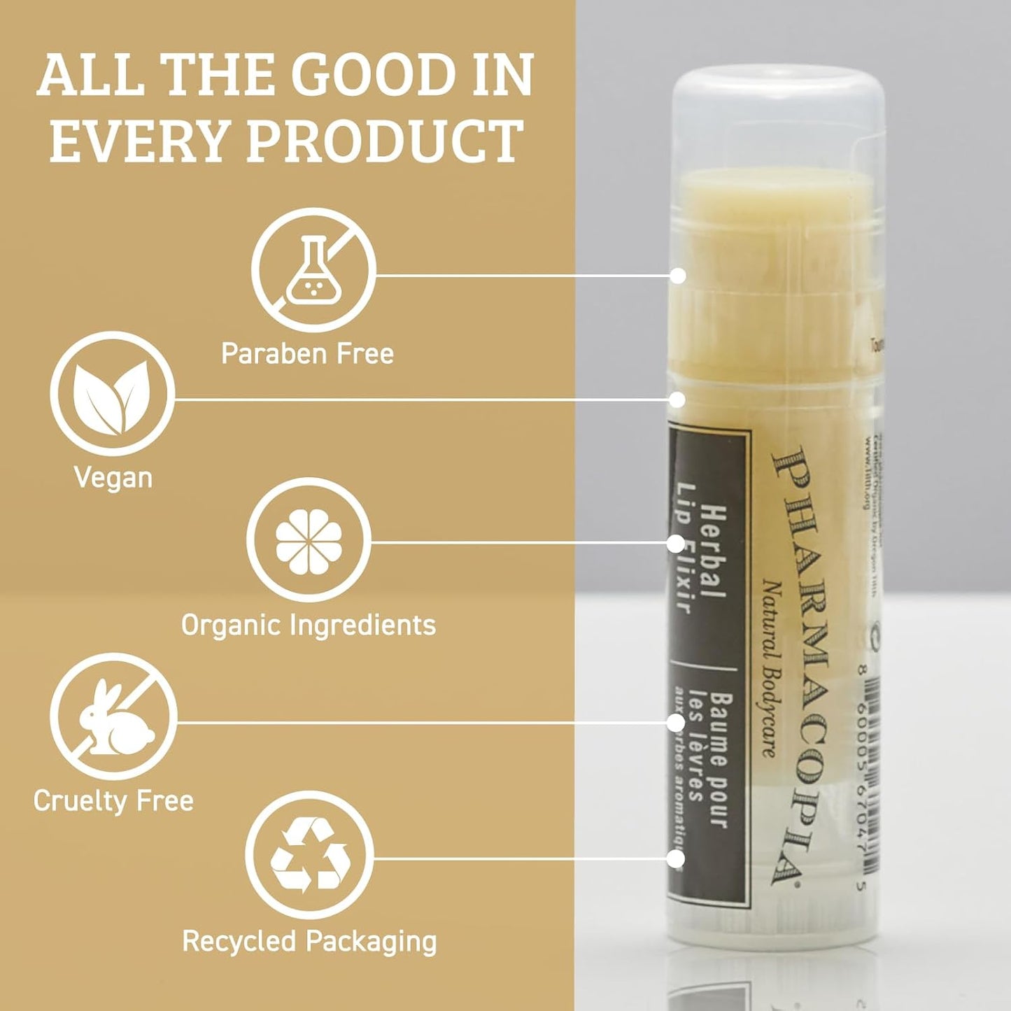Pharmacopia Chamomile Tangerine Vegan Lip Elixir - Nourishing Vegan Herbal Lip Balm with 100% Natural and 70% Certified Organic Ingredients, 0.25 Oz, Pack of 3