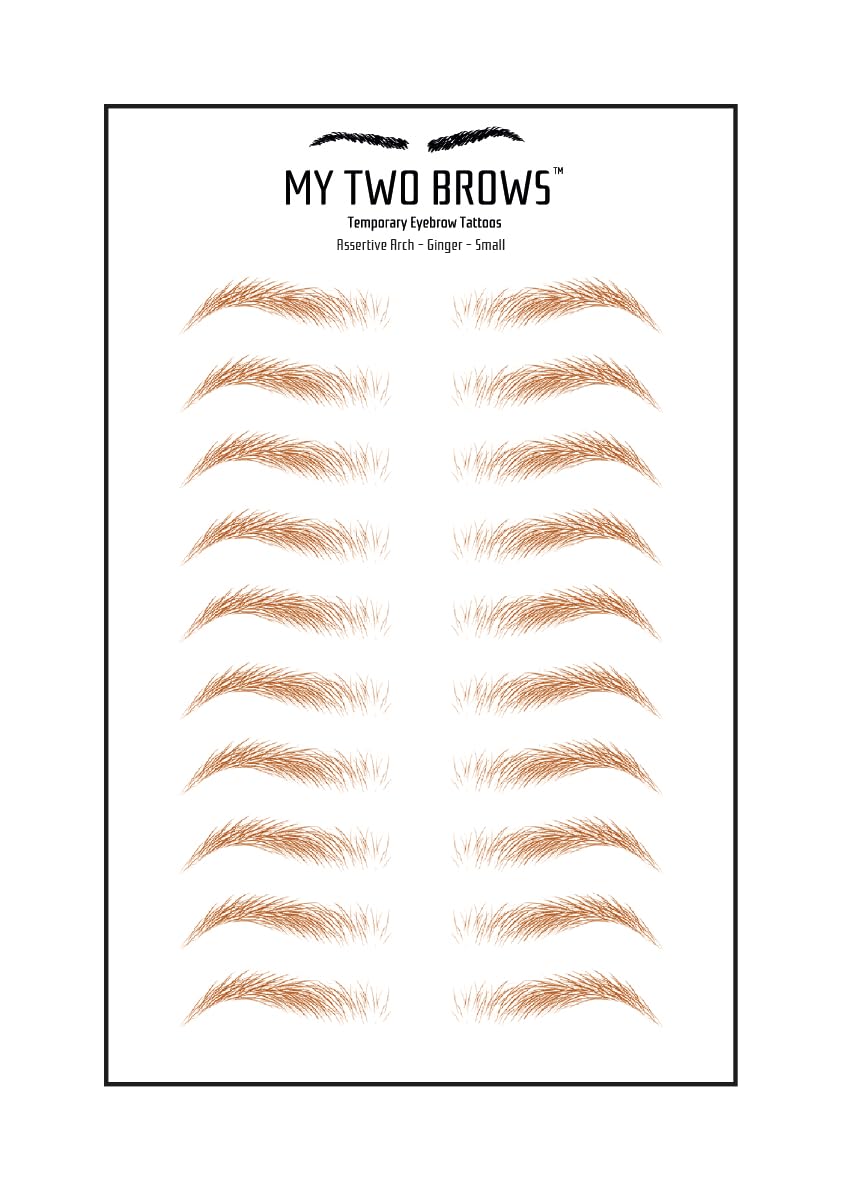 (10 pairs) Ginger Temporary Eyebrow Tattoo - Small Size - Waterproof & Smudgeproof - Assertive Arch Style Eyebrow Stickers - Sheet Lasts up to 30 Days - Won't Work on Existing Brows