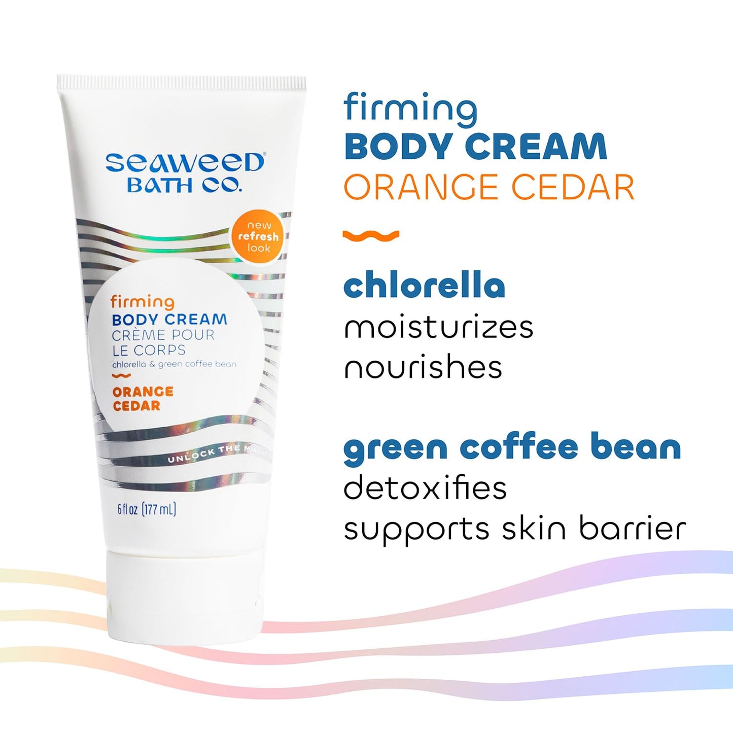 Seaweed Bath Co. Firming Body Cream, Orange Cedar Scent, 6 Ounce, Skin Toning Hand & Body Lotion Moisturizer for Dry Skin, with Sustainably Harvested Seaweed, Chlorella, Green Coffee Bean