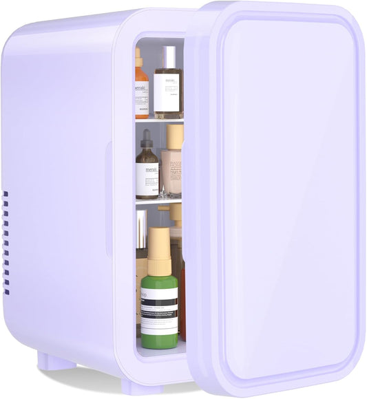 YASHE Mini Fridge, 6 Liter/8 Can 110V AC/DC Portable Thermoelectric Cooler Refrigerators for Bedroom, Skincare, Beverage, Office, Dorm Room and Car, Purple