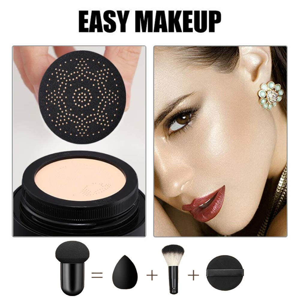 Air Cushion CC Cream Mushroom Head Cushion Foundation, BB Cream Face Makeup for Mature Skin Moisturizing Concealer Brighten Long-Lasting, Even Skin Tone for All Skin Types (Nude)
