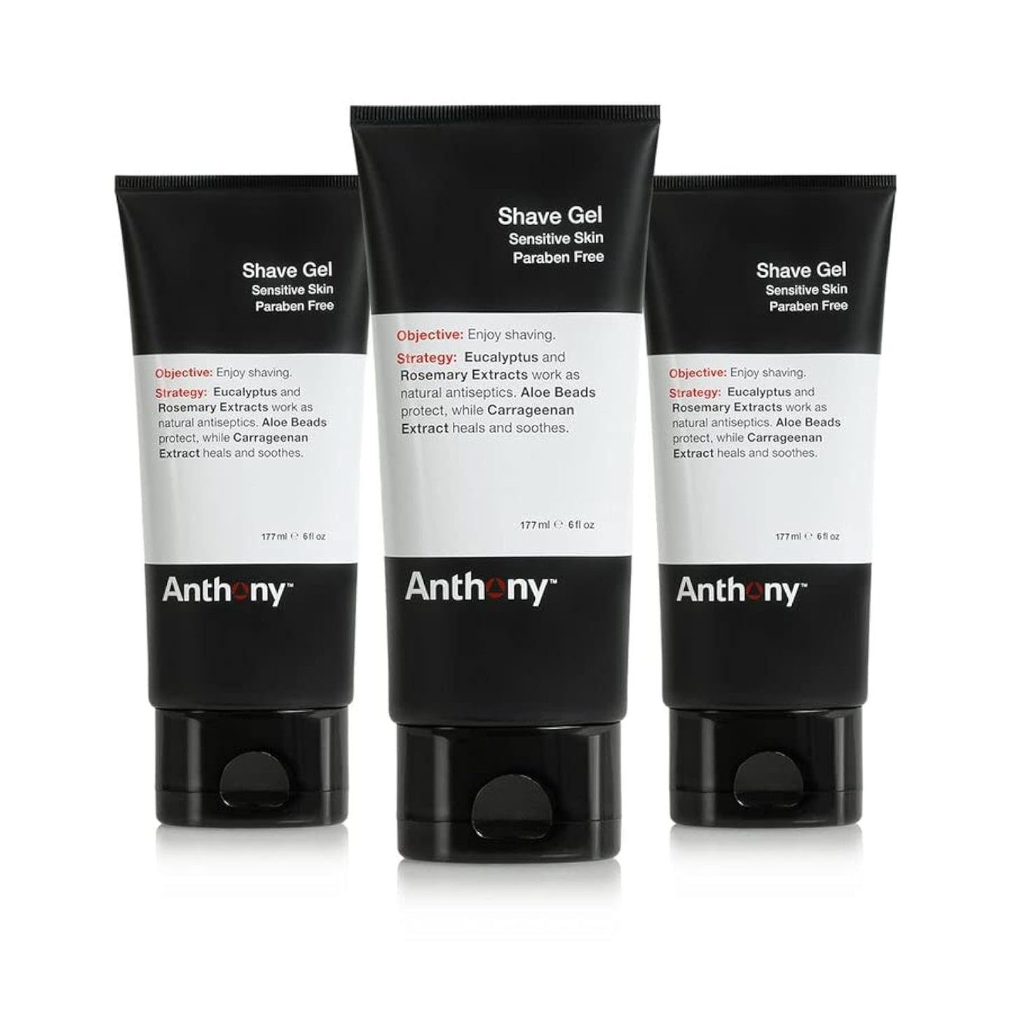 Anthony Shave Gel for Sensitive Skin – Non-Foaming, Soothing Shaving Cream for Men and Women. With Aloe Vera Beads, Eucalyptus, Rosemary and Carrageenan Extract - 6 Fl Oz (3 Pack)