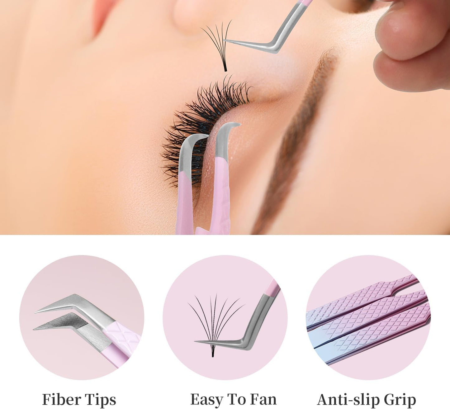 Eyelash Extension Tweezers,Fiber Tip Grip Boot Volume Lash Tweezers,Professional Pointed Lash Extension Tweezers for Easy Lash Application and Removal-F01