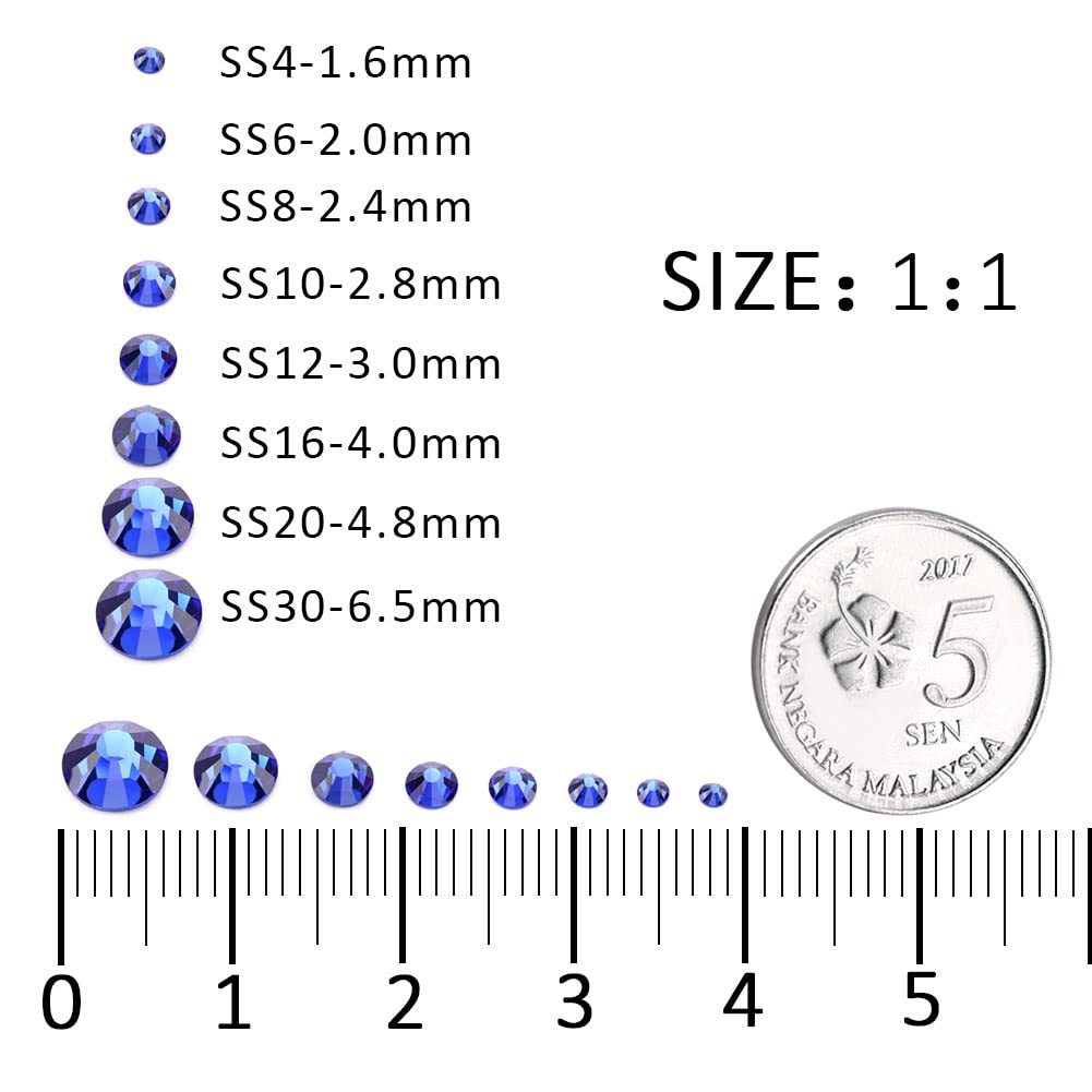 1440Pcs Blue Crystal Rhinestones,Glass Flatback Rhinestones Gemstones for Nail Face Makeup Art Crafts Clothes Decoration - (SS20,4.8mm,Blue)