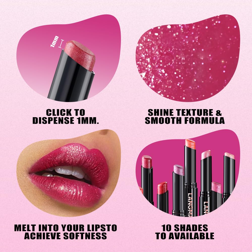 Jolilab 8Pcs Sparkling Lipstick Lip Gloss Long Lasting Waterproof Moisturizer Lip Balm Glitter Shimmer Metallic, Diamond Shiny Bold Glow Goth Lipstick for Women Girls, Non-sticky