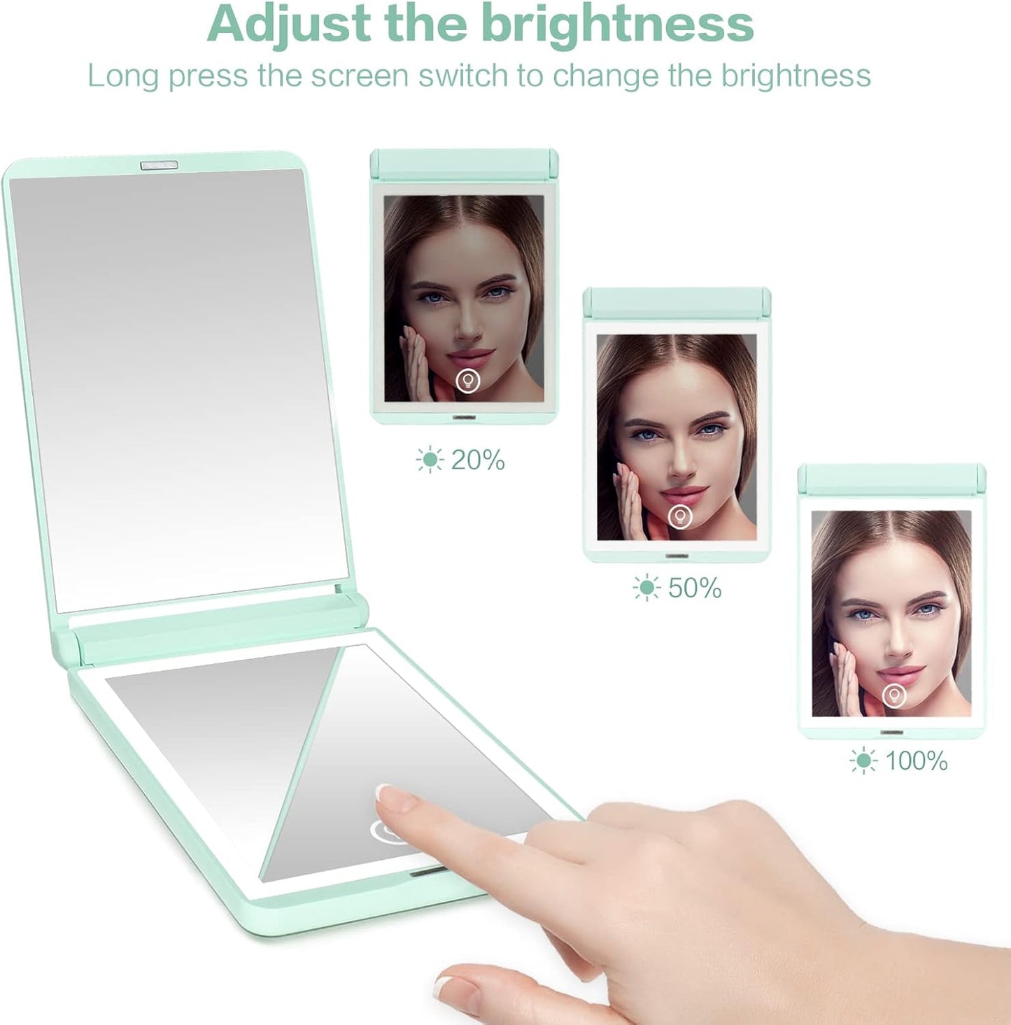 WOBSION Lighted Compact Mirror, Rechargeable Travel Makeup Mirror with Light,1x/3x Magnifying,300°Flip Folding Portable Mirror,Dimmable,Gifts for Girls