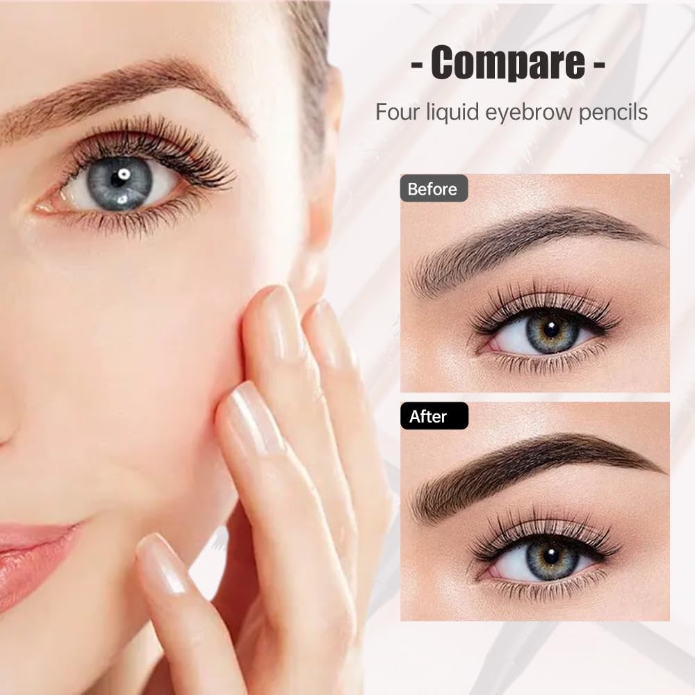Microblading Eyebrow Pencil, 2025 New Waterproof Eyebrow Pencil, Premium Microblading Eyebrow Pen with 4 Tip, Long-Lasting Natural Magic Eyebrow Makeup Fine Stroke Eye Brow Pen for Women (Light Brown)