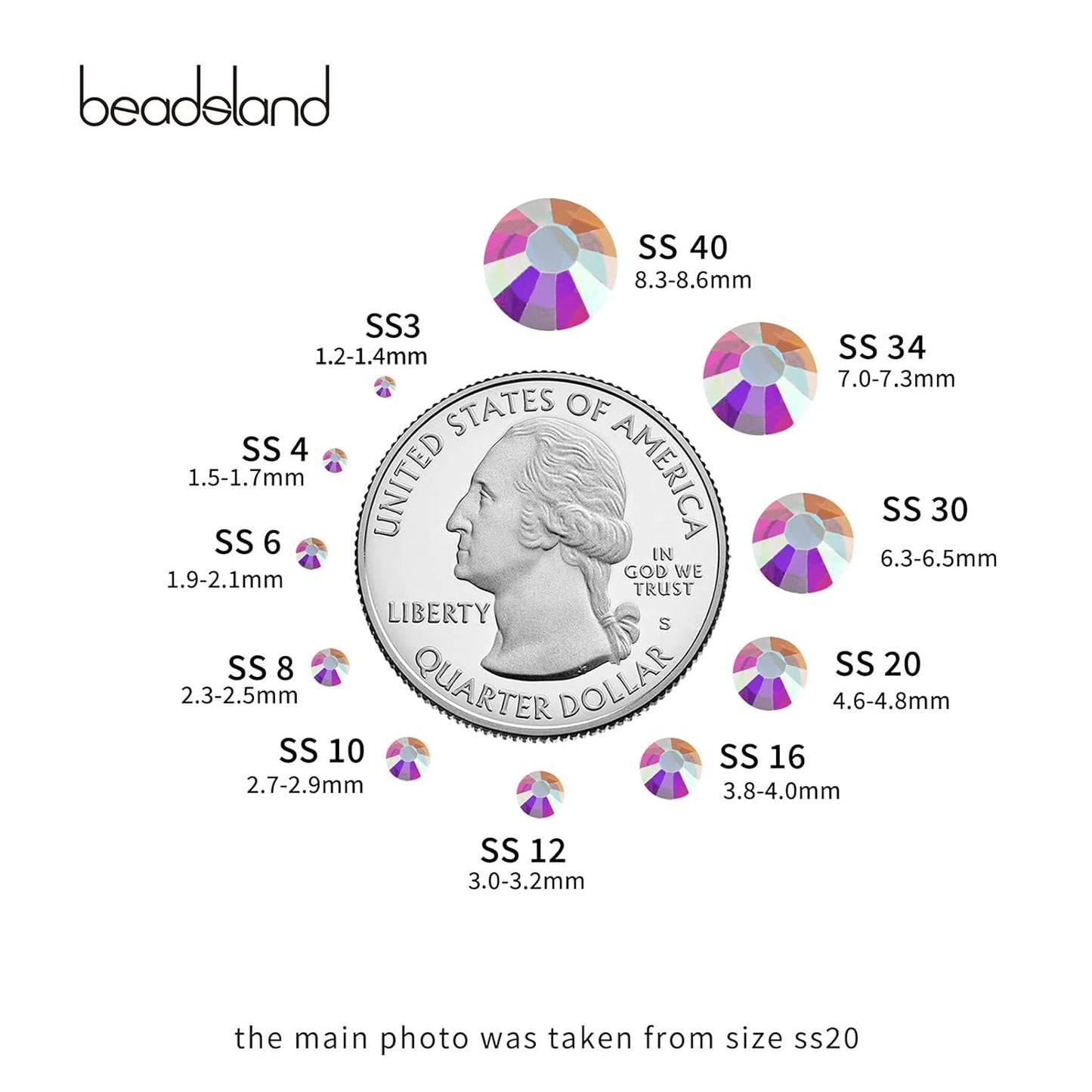 Beadsland 1440 Pieces Flat Back Crystal Rhinestones Round Gems, Transparent AB,SS12,3.0-3.2mm