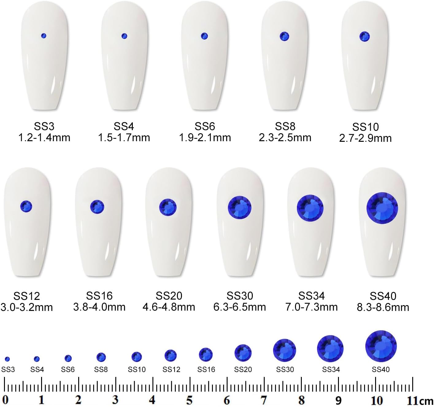 3000PCS SS10 Flatback Rhinestones | 12-Facet Diamond-Cut Glass Gems for Nail Art, Clothing, DIY Crafts |Glue-On Decoration Stones with Silver Backing(Sapphire)