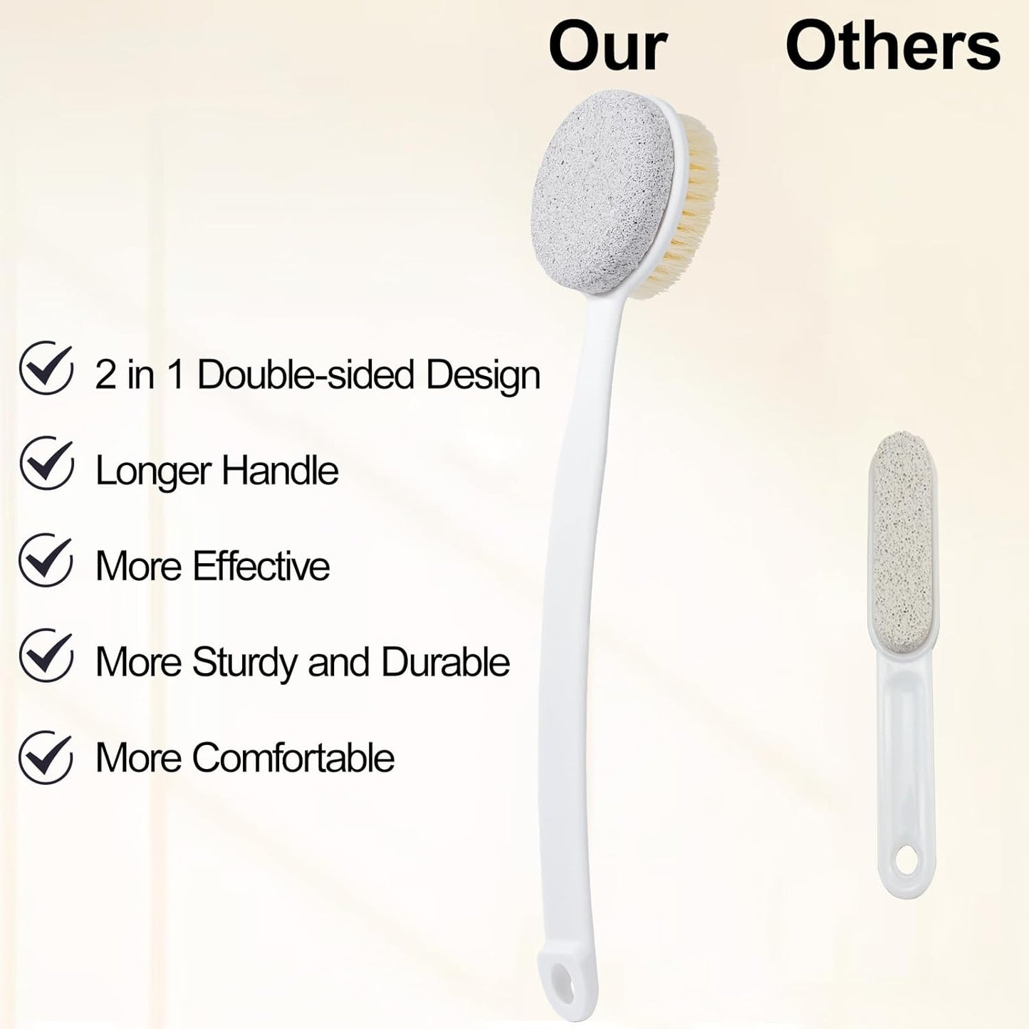 Pumice Stone for Feet with Long Handle (Double-Faced Curved Handle,White, Count, 1.0)
