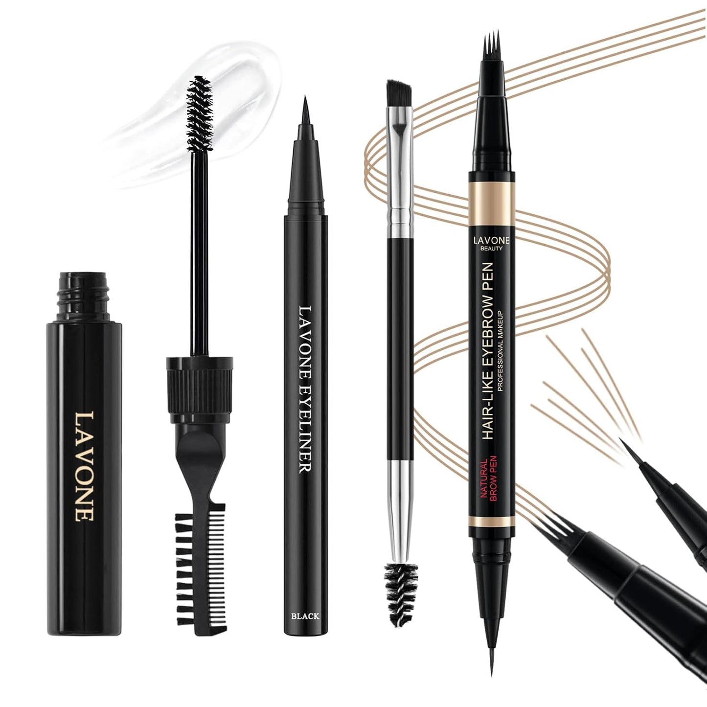 Eyebrow Pen Kit, with Microblading Eyebrow Pen, Eyebrow Gel, Eyeliner, Eyebrow Brush, Eyebrow Pencils for Women, Waterproof, Smudge Proof, Long Lasting Makeup Formula - Taupe