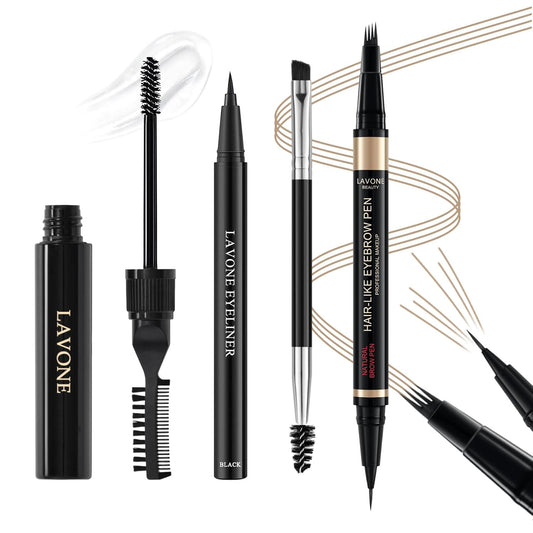 Eyebrow Pen Kit, with Microblading Eyebrow Pen, Eyebrow Gel, Eyeliner, Eyebrow Brush, Eyebrow Pencils for Women, Waterproof, Smudge Proof, Long Lasting Makeup Formula - Taupe