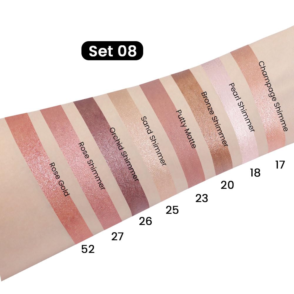 Kaely 8Pcs Cream Eye Shadow Sticks Set, Matte Shimmer Eyeliner Pencil Eyeshadow Palette Makeup, Eye Highlighter Brightener Stick for Older Women Waterproof Pigmented, sombras para ojos 08