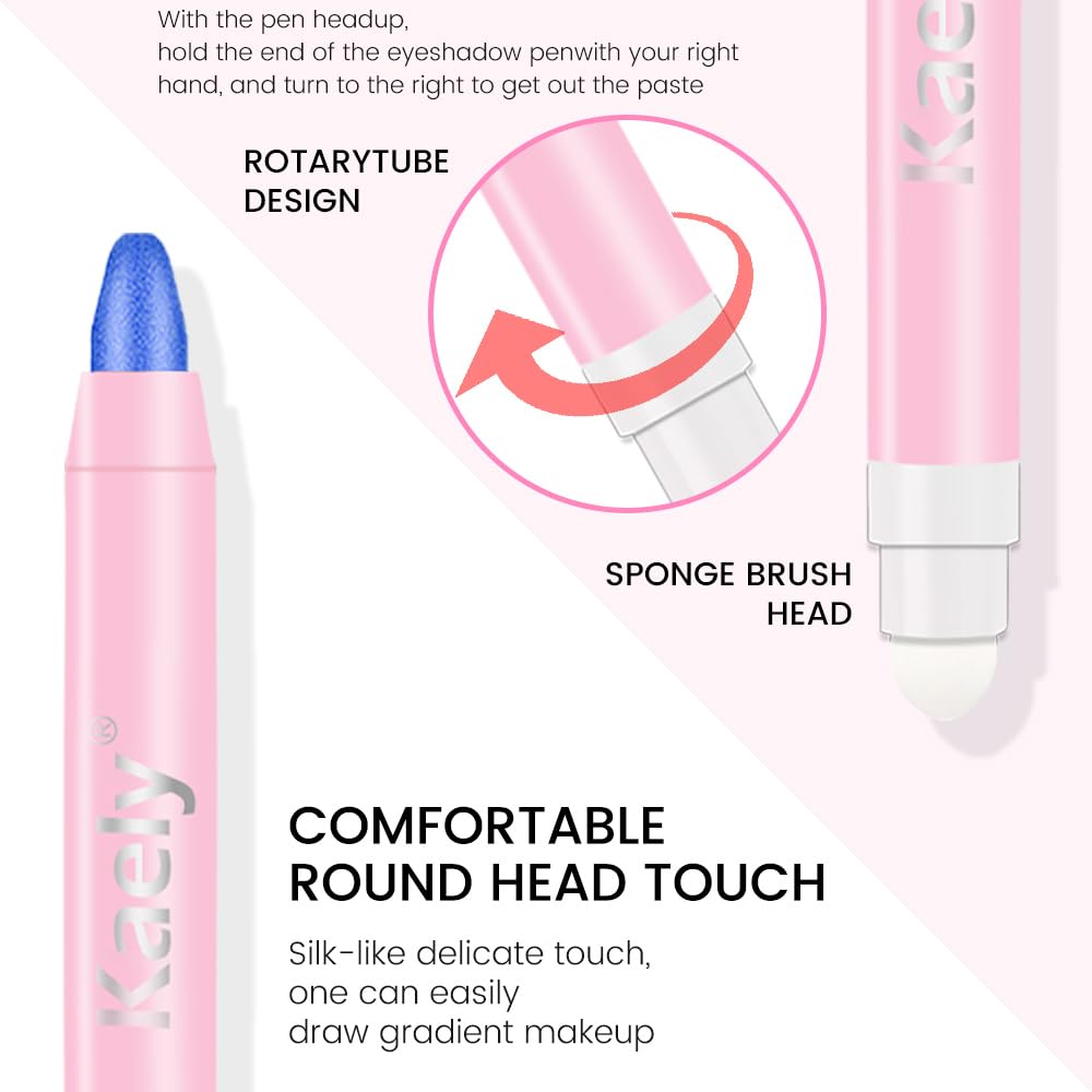 evpct 1Pcs Royal Blue Shimmer Cream Eye Shadow Brightener Sticks for Eyes Waterproof Pigmented, Double Ended Cream Eyeshadow Stick Pencil Pen with Applicator, Eye Shadow Palette Highlighter Makeup 13