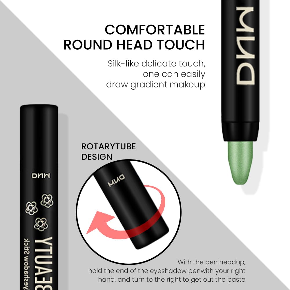 evpct Greenish Cyan Shimmer Cream Eye Shadow Brightener Sticks Set for Eyes, Cyan Shimmery Matte Pencil Eye shadow Applicator Stick Pen Palette Makeup Waterproof sombras en crema para ojos 12#