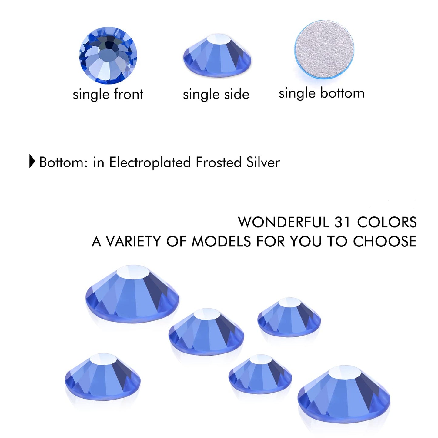 1440Pcs Light Blue Crystal Rhinestones,Glass Flatback Rhinestones Gemstones Small for Nail Face Makeup Art Crafts Clothes Decoration - (SS8,2.4mm,Light Blue)