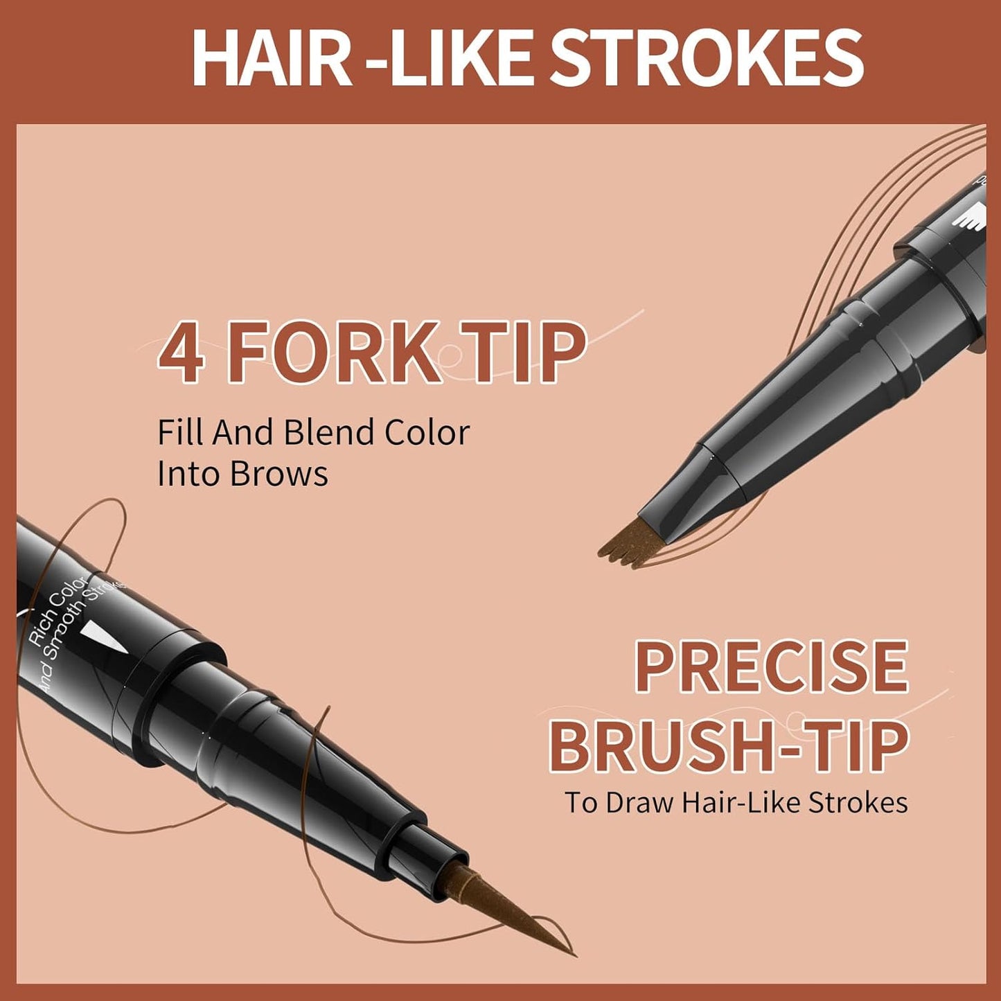 4-Fork Tip Microblading Eyebrow Pen - 2-in-1 Waterproof Eyebrow Pencil, Long-Lasting Natural Hair-Like Brows, Smudge-Proof & Easy to Use (02#Dark Brown)