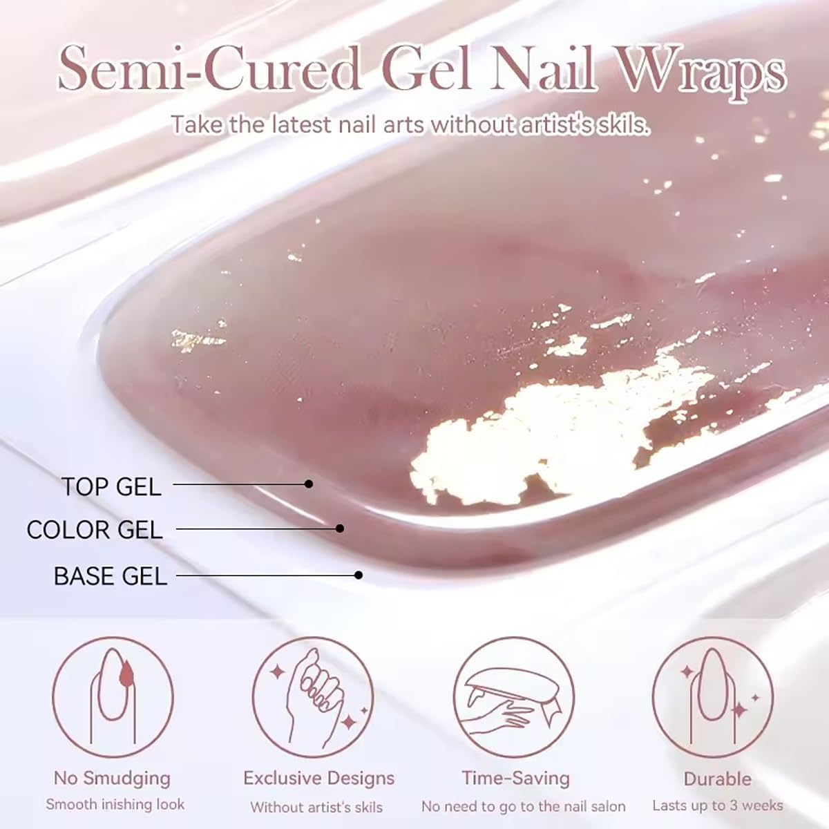 Semi Cured Gel Nail Strips Stickers Solid Color Self Adhesive Waterproof Nail Stickers Design Supply 16Pcs Real Gel Polish Strips for Women DIY Manicure Long Lasting Nails Decoration Accessories