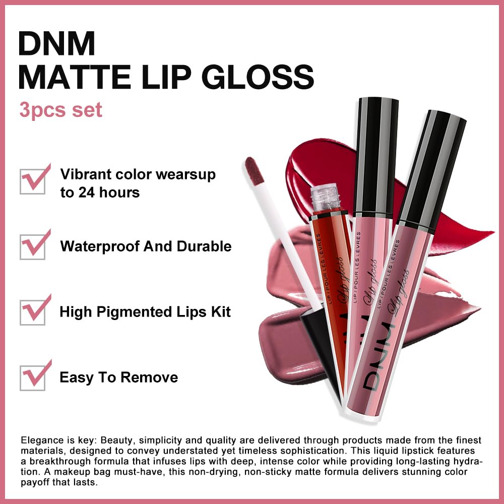 evpct 3Pcs Dark Red Mauve Maroon Matte Liquid Lipstick Lip Stain Sets for Women, Matte Lipstick Long Lasting Waterproof Permanent 24 Hours original, Magic Lip Sticks Pack for Halloween Daily Makeup