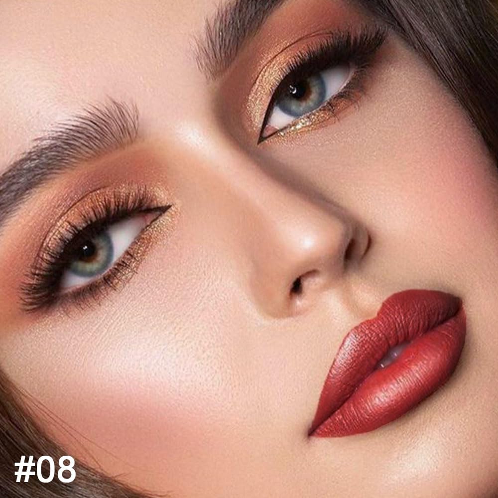 Kaely 2-in-1 Mauve Red Metallic Lip Liner & Lipstick Set Kit for Women, Lips Kit with Lip Liner Lip Stains Long Lasting Waterproof 24 Hour Lipstick and Lip Liners Combo Lipliners Pencil Set 08