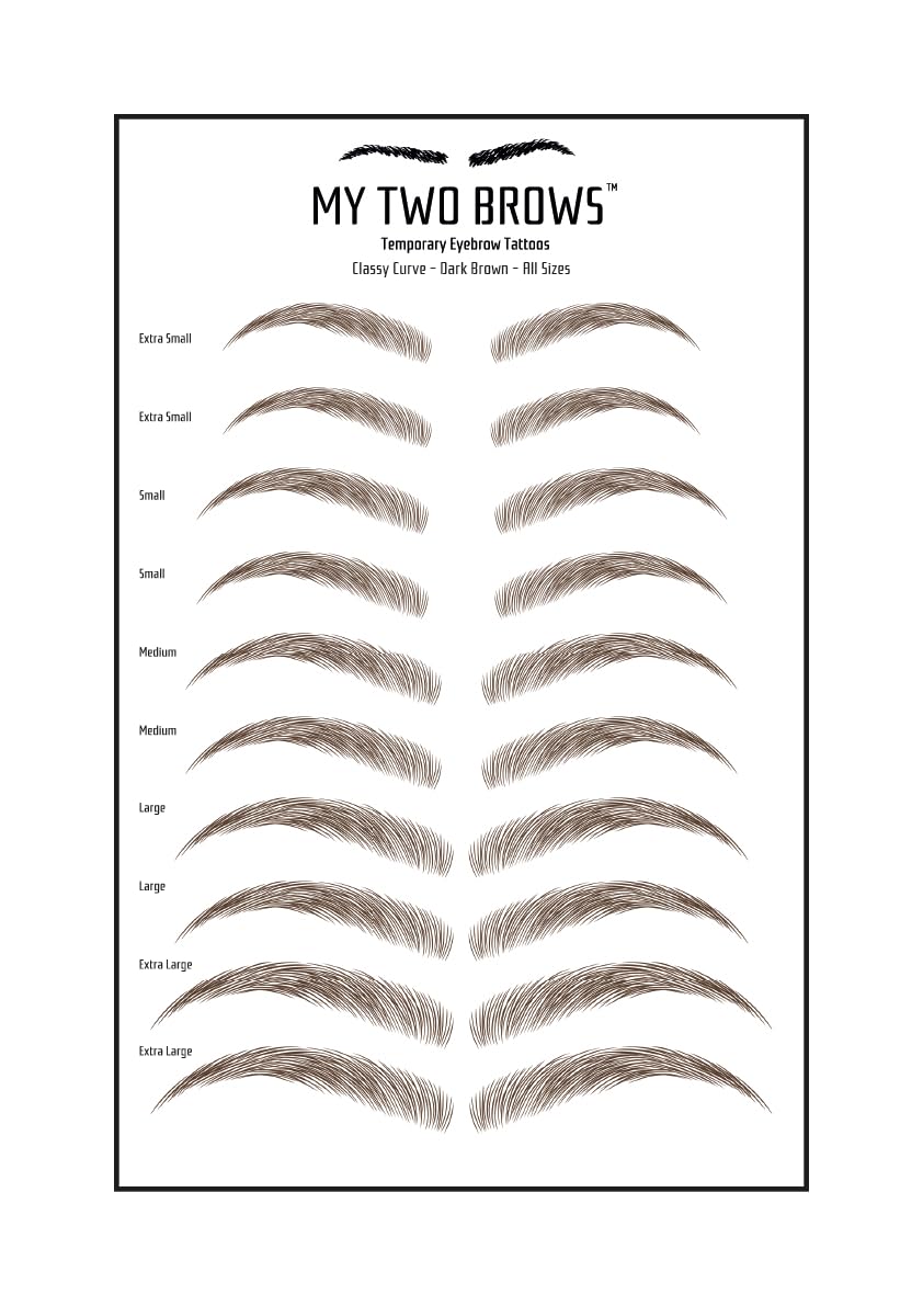 (10 pairs) Dark Brown Temporary Eyebrow Tattoo - Extra Small Size - Waterproof & Smudgeproof - Classy Curve Style Eyebrow Stickers - Sheet Lasts up to 30 Days - Won't Work on Existing Brows