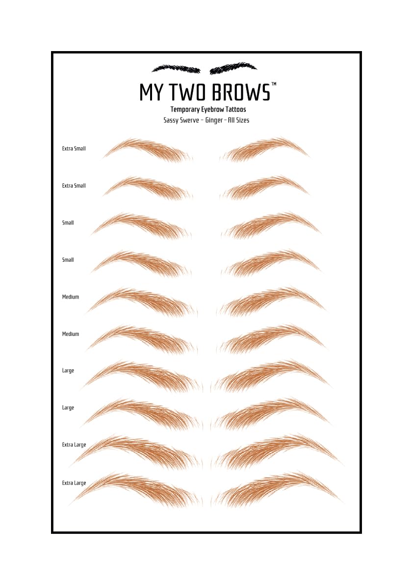 (10 pairs) Ginger Temporary Eyebrow Tattoo - Large Size - Waterproof & Smudgeproof - Sassy Swerve Style Eyebrow Stickers - Sheet Lasts up to 30 Days - Won't Work on Existing Brows