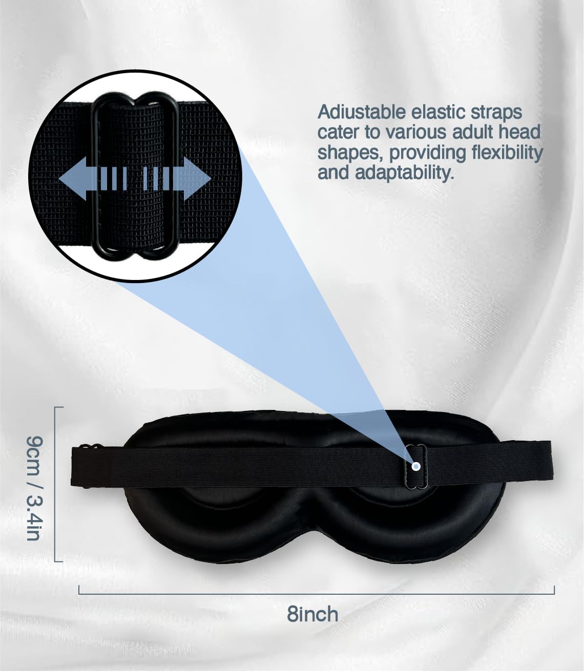 PROMEED Adjustable 23 Momme Mulberry Silk Sleep Mask, 3D Contoured No-Pressure Cup Eye Mask for Sleeping, Super Soft Breathable Blindfold, Perfect Blocks Light for Sleeping (Light Grey)