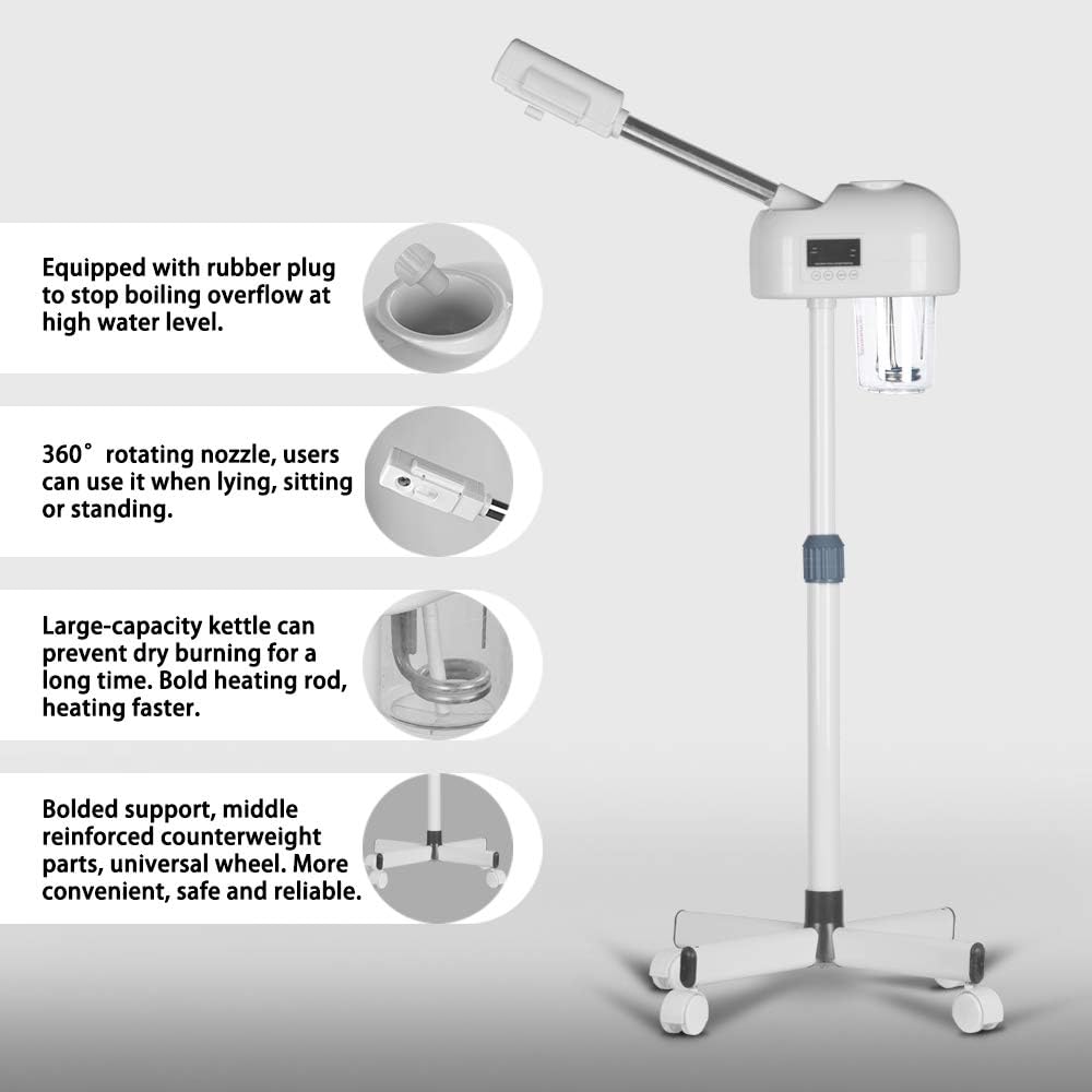 Professional Facial Steamer for Clean Skin, LCD Display, Facial Steamer for Esthetician, Use at Home & Salon, Spa with Hot Mist, Timer Function, Adjustable Height & Rolling Wheels