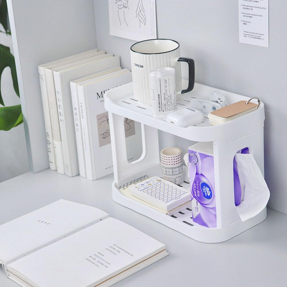 2PCS Kitchen Spice Rack or Bathroom Countertop Organizer, 2-Tier Desk Organizers，Mail Holder for Office Desk Organization, Gift for Teachers, Classmates, and Friends,White