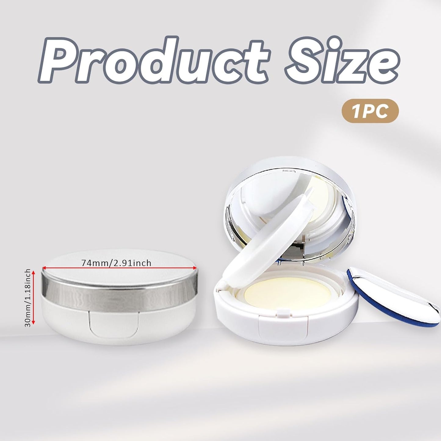 15g 0.5oz empty cushion foundation compact, luxurious white silver edge portable bb cream container dressing case