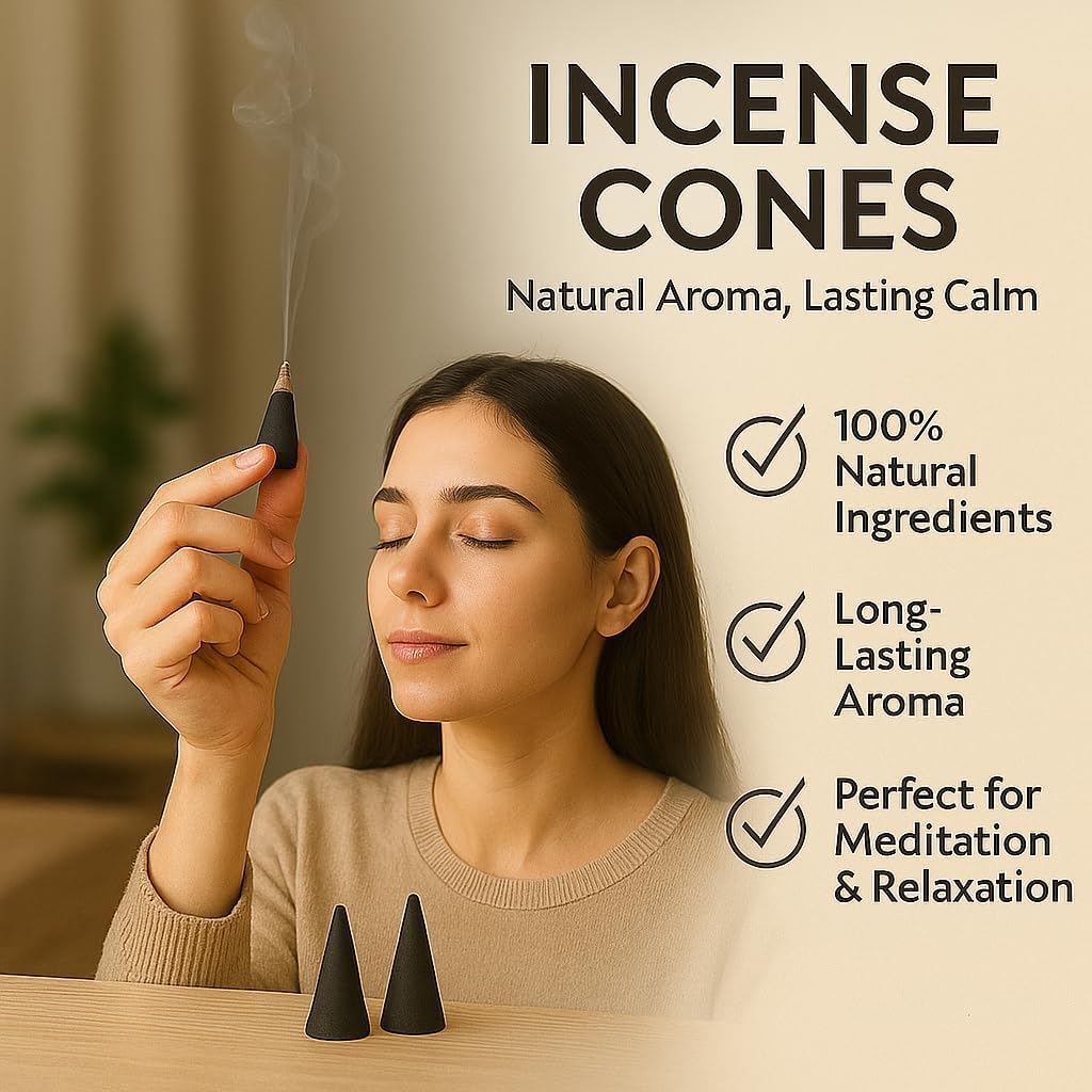 Yajna Nag Champa 100%-Natural-Incense-Cones Handmade-Hand-Dipped Organic-Chemicals-Free for-Purification-Relaxation-Positivity-Yoga-Meditation The-Best-scents (20 Count)