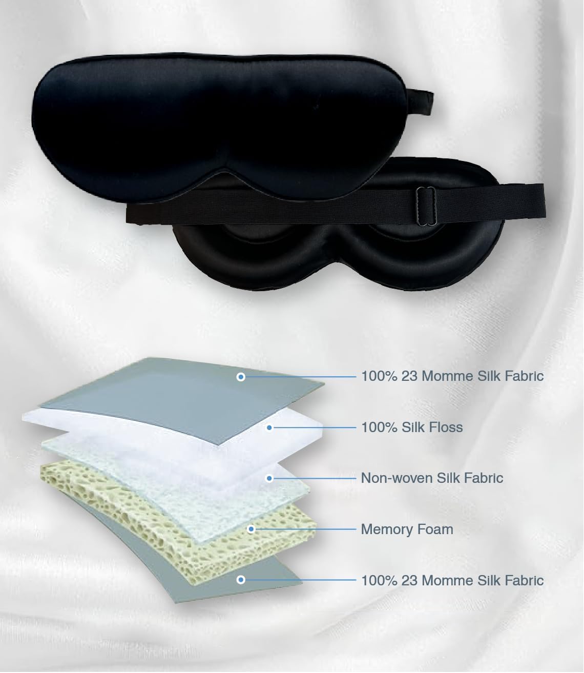 PROMEED Adjustable 23 Momme Mulberry Silk Sleep Mask, 3D Contoured No-Pressure Cup Eye Mask for Sleeping, Super Soft Breathable Blindfold, Perfect Blocks Light for Sleeping (Gold)
